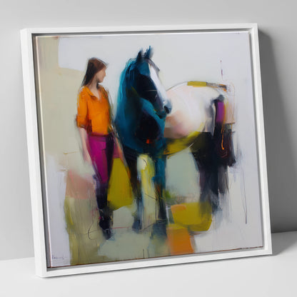 The Colour of Connection horse & rider canvas wall art in white frame