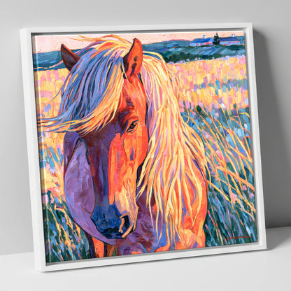 Vivid Horse With Flaxen Mane horse breed canvas wall art in white frame