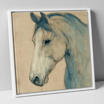 Parchment Profile Study horse portrait canvas wall art in white frame