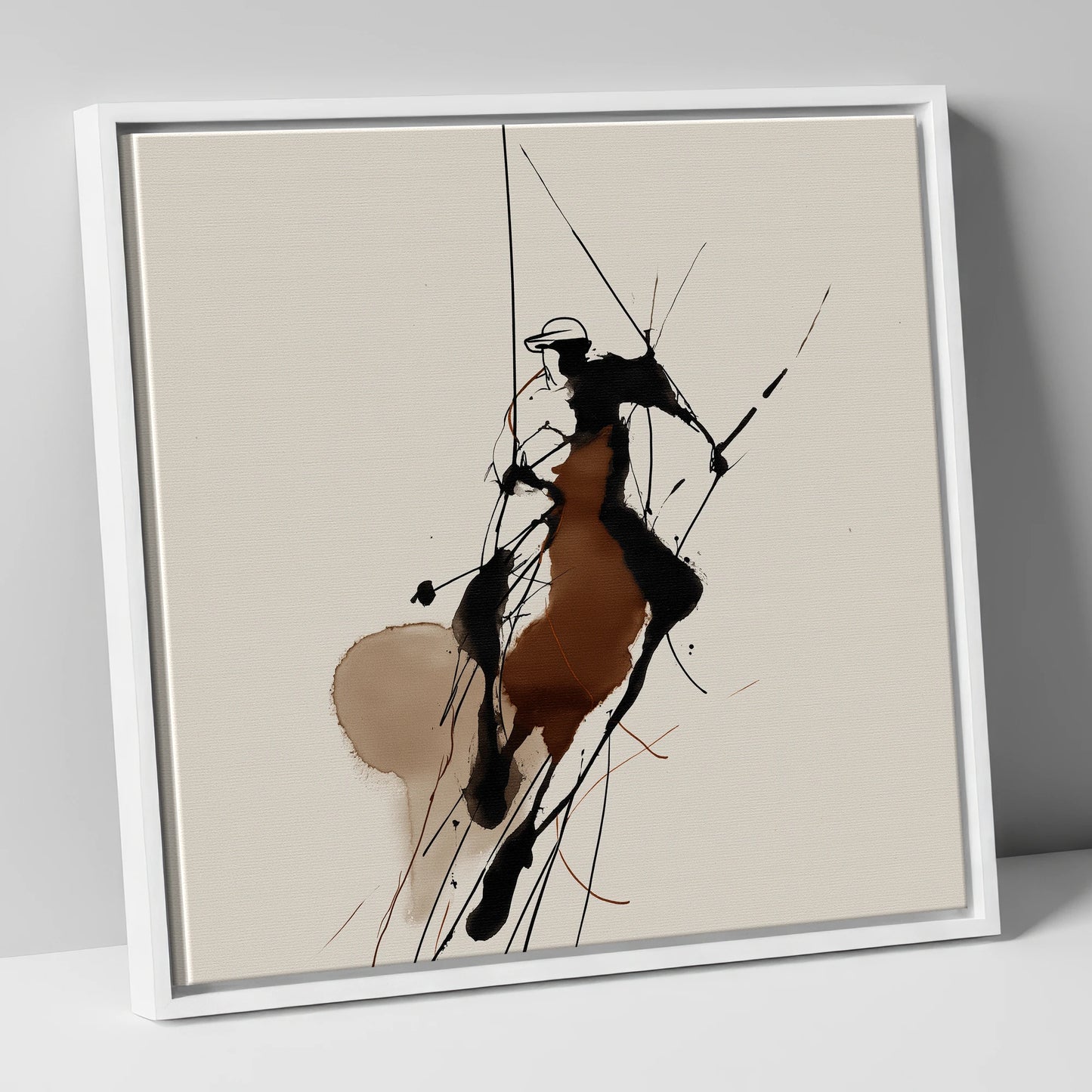 Dynamic Polo Strike polo horse canvas wall art in white frame