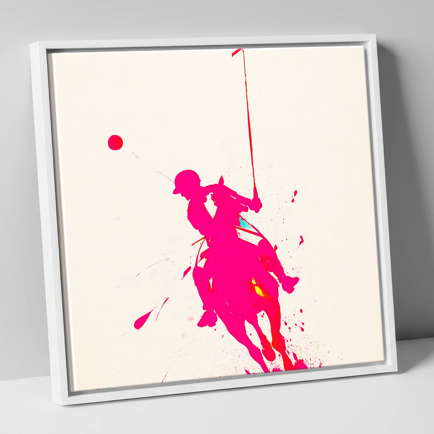 Vivid Polo Strike polo horse canvas wall art in white frame