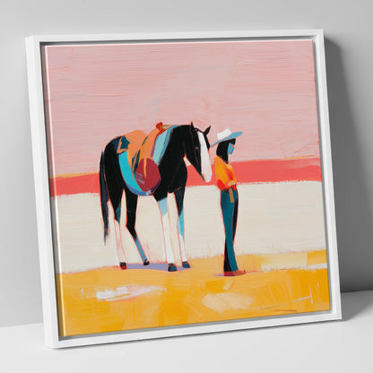 Painted Desert Rider western horse canvas wall art in white frame