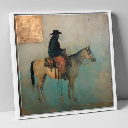 The Quiet Frontier western horse canvas wall art in white frame