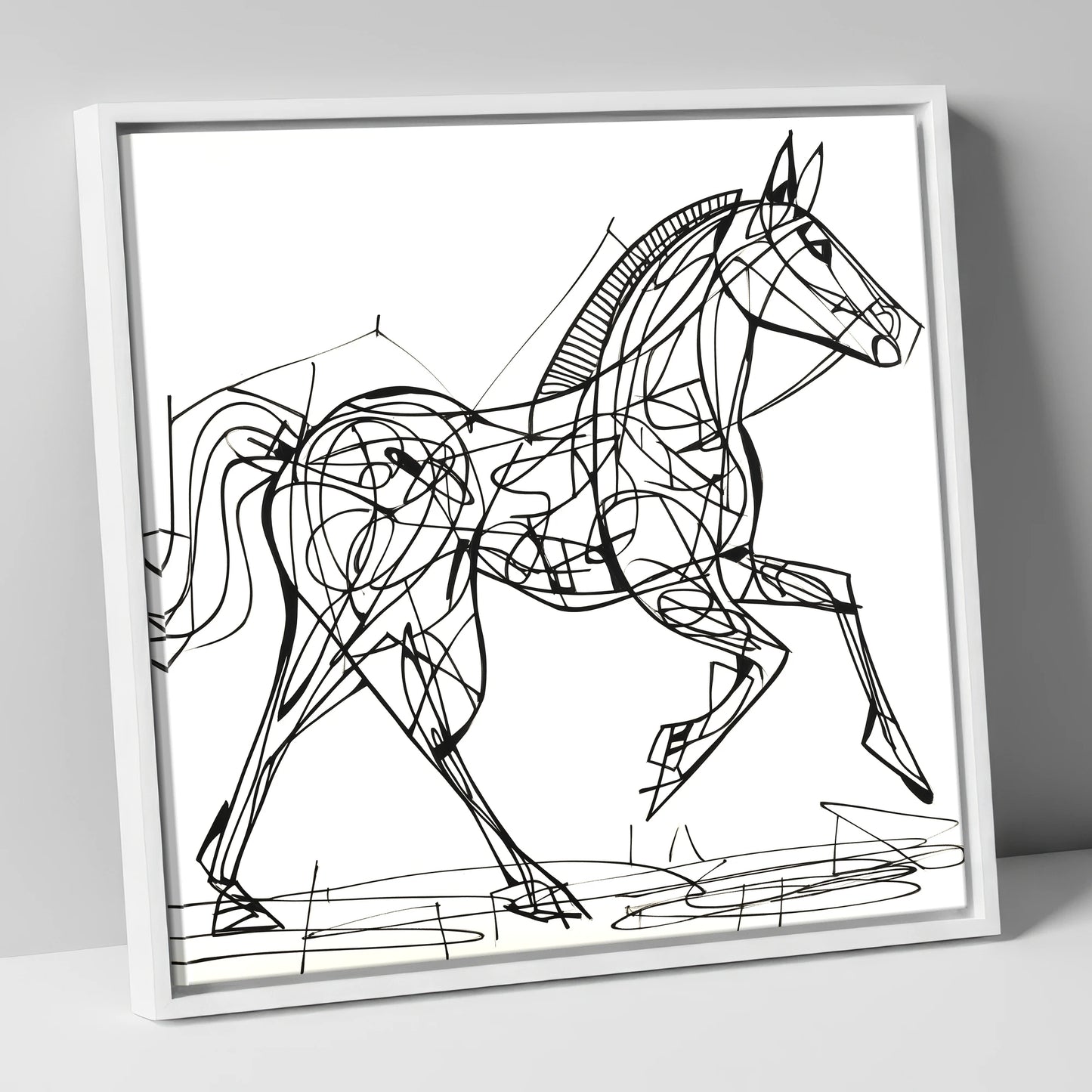 Structural Stride racing horse canvas wall art in white frame