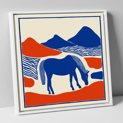 Cobalt Pastures horse landscape canvas wall art in white frame