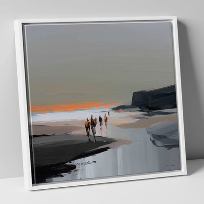 Sunset Coastal Hack horse landscape canvas wall art in white frame