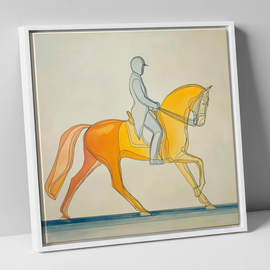 Golden Dressage Cadence dressage horse canvas wall art in white frame