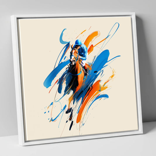 Sprint to the Wire racing horse canvas wall art in white frame