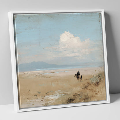 The Quiet Horizon horse landscape canvas wall art in white frame