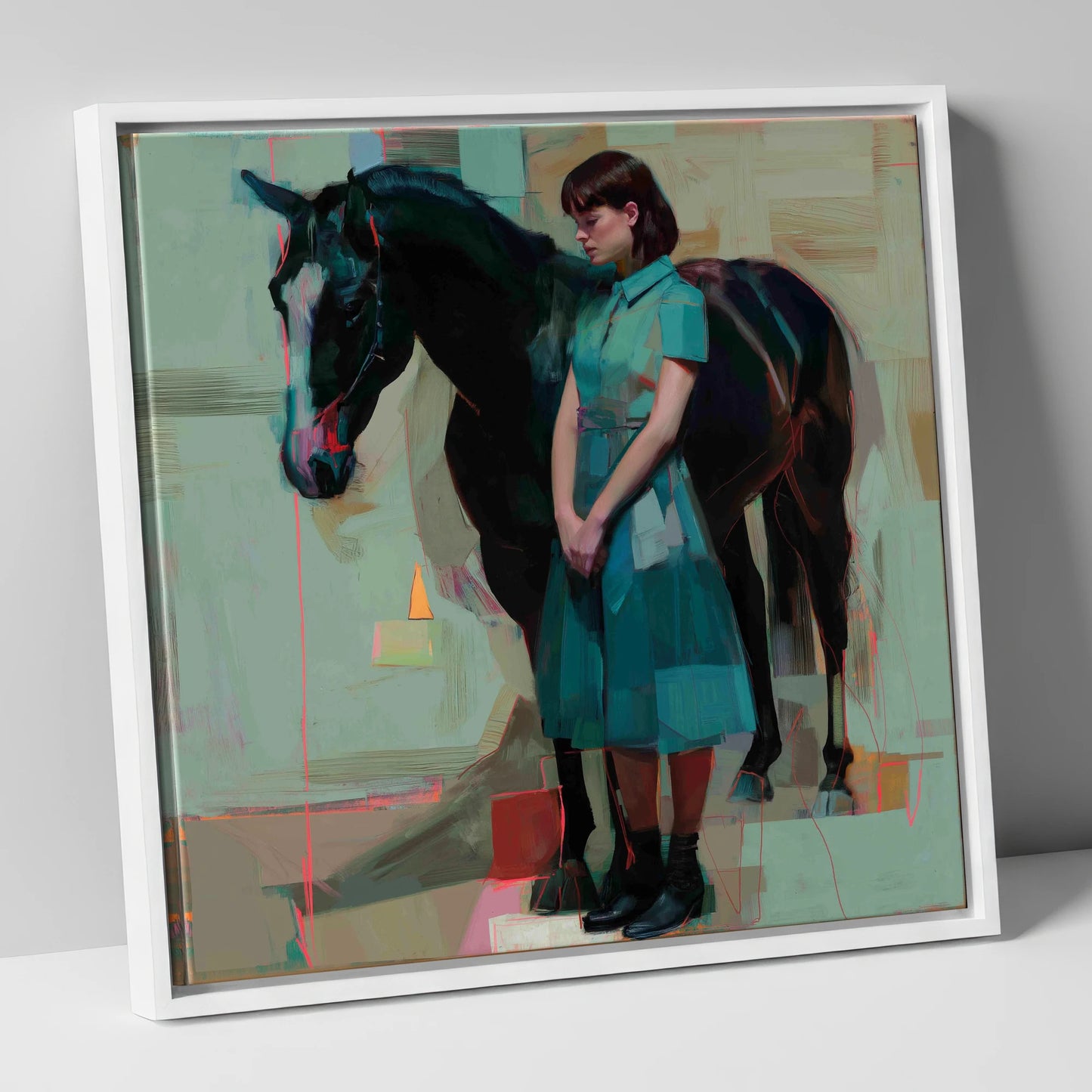 A Quiet Connection horse & rider canvas wall art in white frame