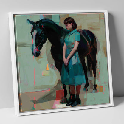 A Quiet Connection horse & rider canvas wall art in white frame