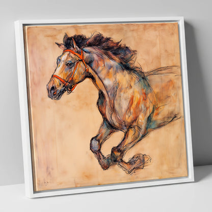 The Morning Gallop racing horse canvas wall art in white frame