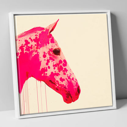 Vibrant Magenta Profile horse portrait canvas wall art in white frame