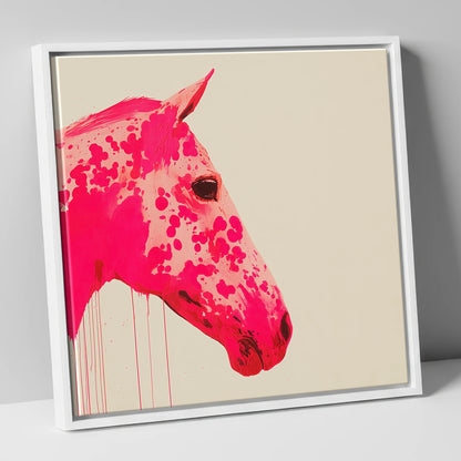 Vibrant Magenta Profile horse portrait canvas wall art in white frame