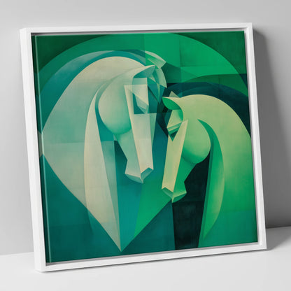 Verdant Harmony horse portrait canvas wall art in white frame
