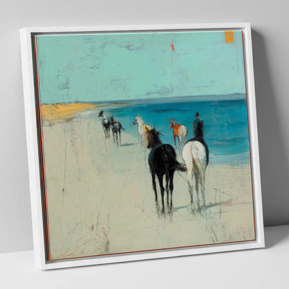 Turquoise Shore Hack horse landscape canvas wall art in white frame