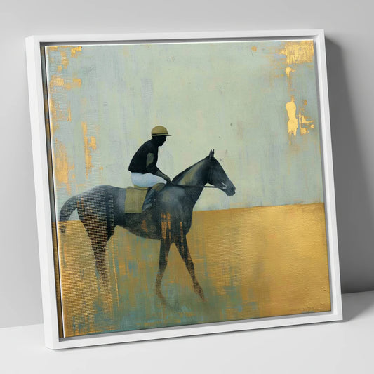 The Gilded Thoroughbred racing horse canvas wall art in white frame