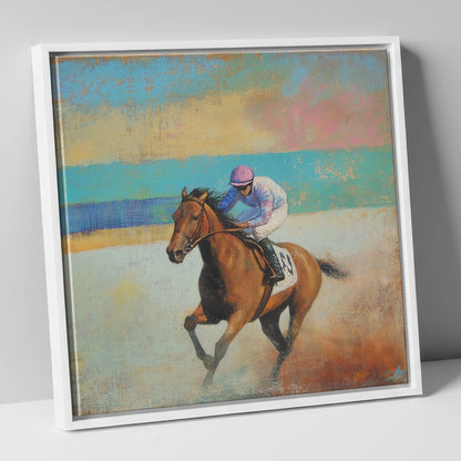 Thundering Towards Home racing horse canvas wall art in white frame