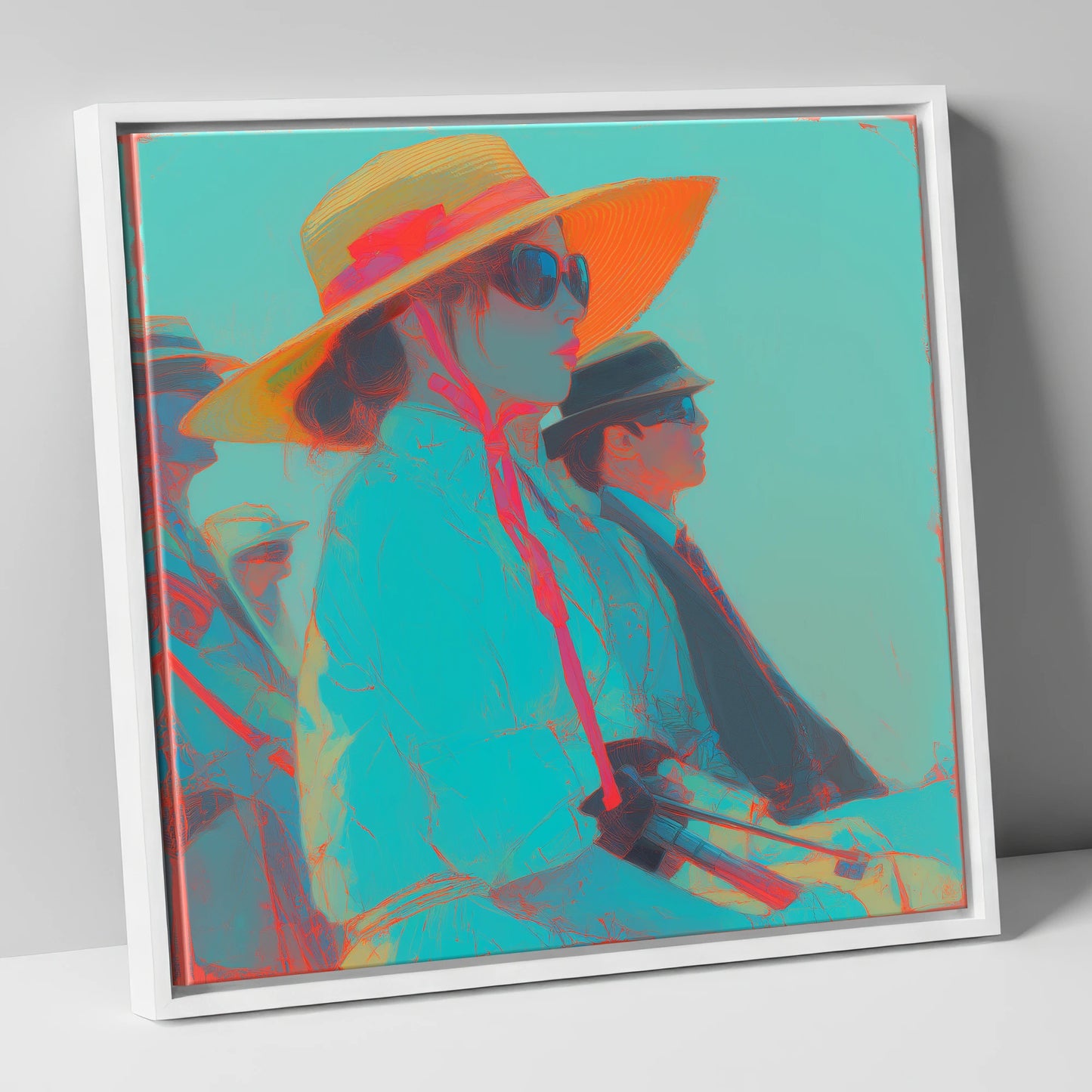 Grandstand Glamour racing horse canvas wall art in white frame