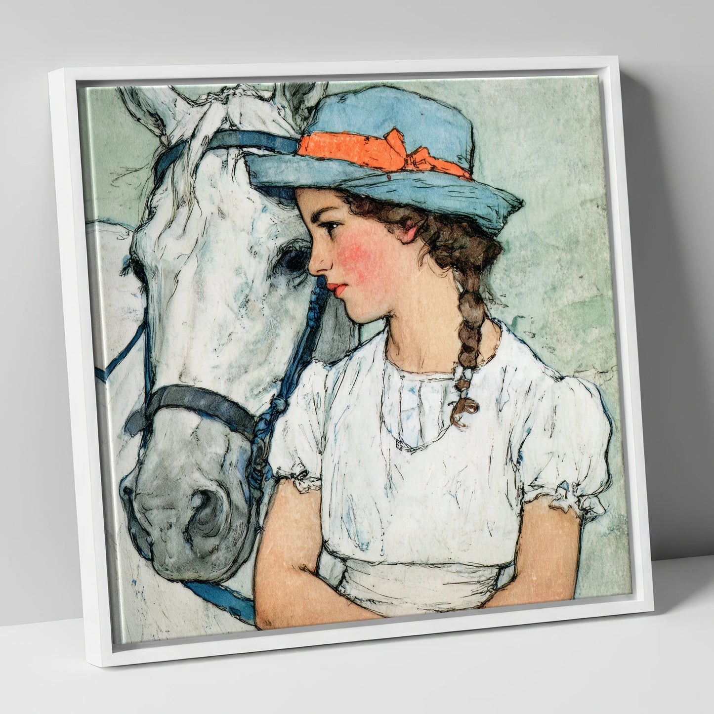 A Quiet Bond horse & rider canvas wall art in white frame