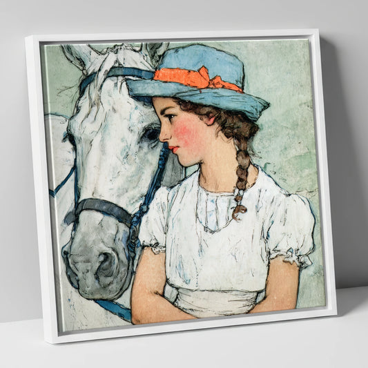 A Quiet Bond horse & rider canvas wall art in white frame
