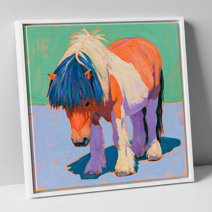 Shetland Pony In Vivid Colours horse breed canvas wall art in white frame