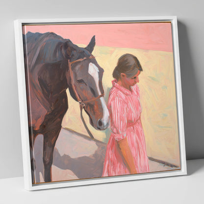 Walking in Step horse & rider canvas wall art in white frame