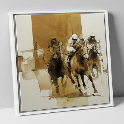 The Final Furlong racing horse canvas wall art in white frame
