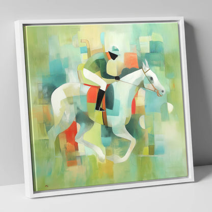 Structured Stride racing horse canvas wall art in white frame