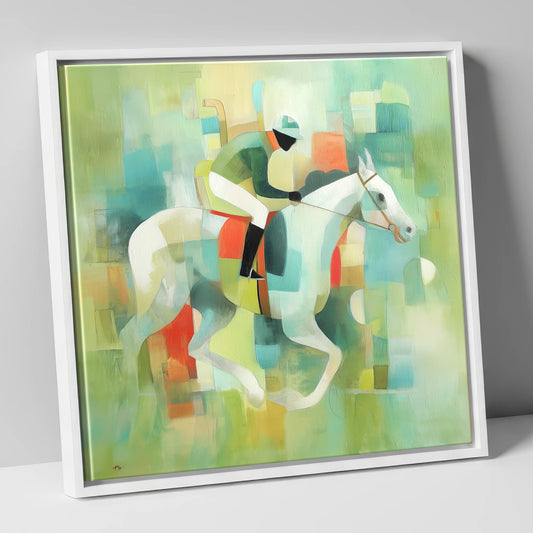 Structured Stride racing horse canvas wall art in white frame