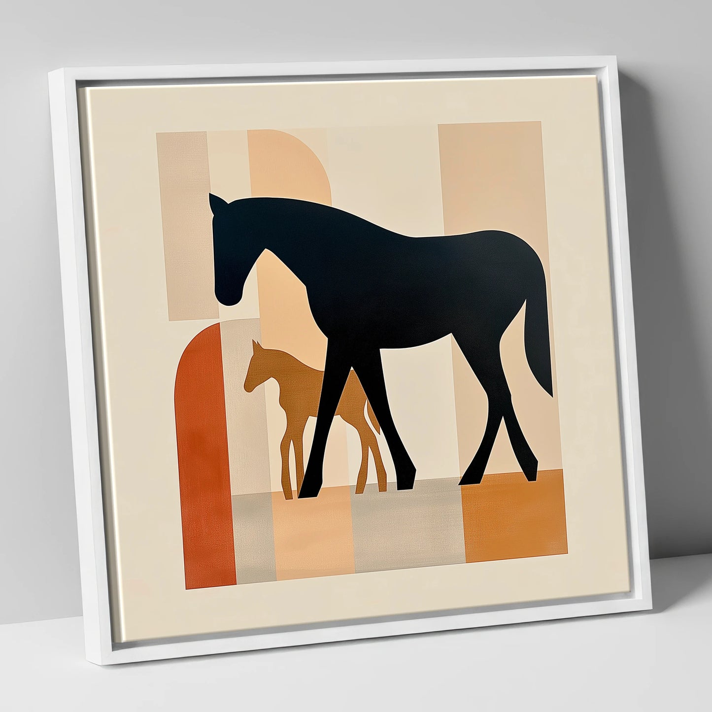Mid-Century Maternal Bond mare & foal canvas wall art in white frame