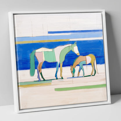 Azure Equine Geometry horse landscape canvas wall art in white frame