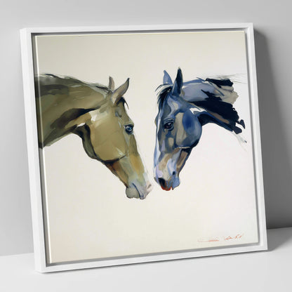 Kindred Spirits horse portrait canvas wall art in white frame