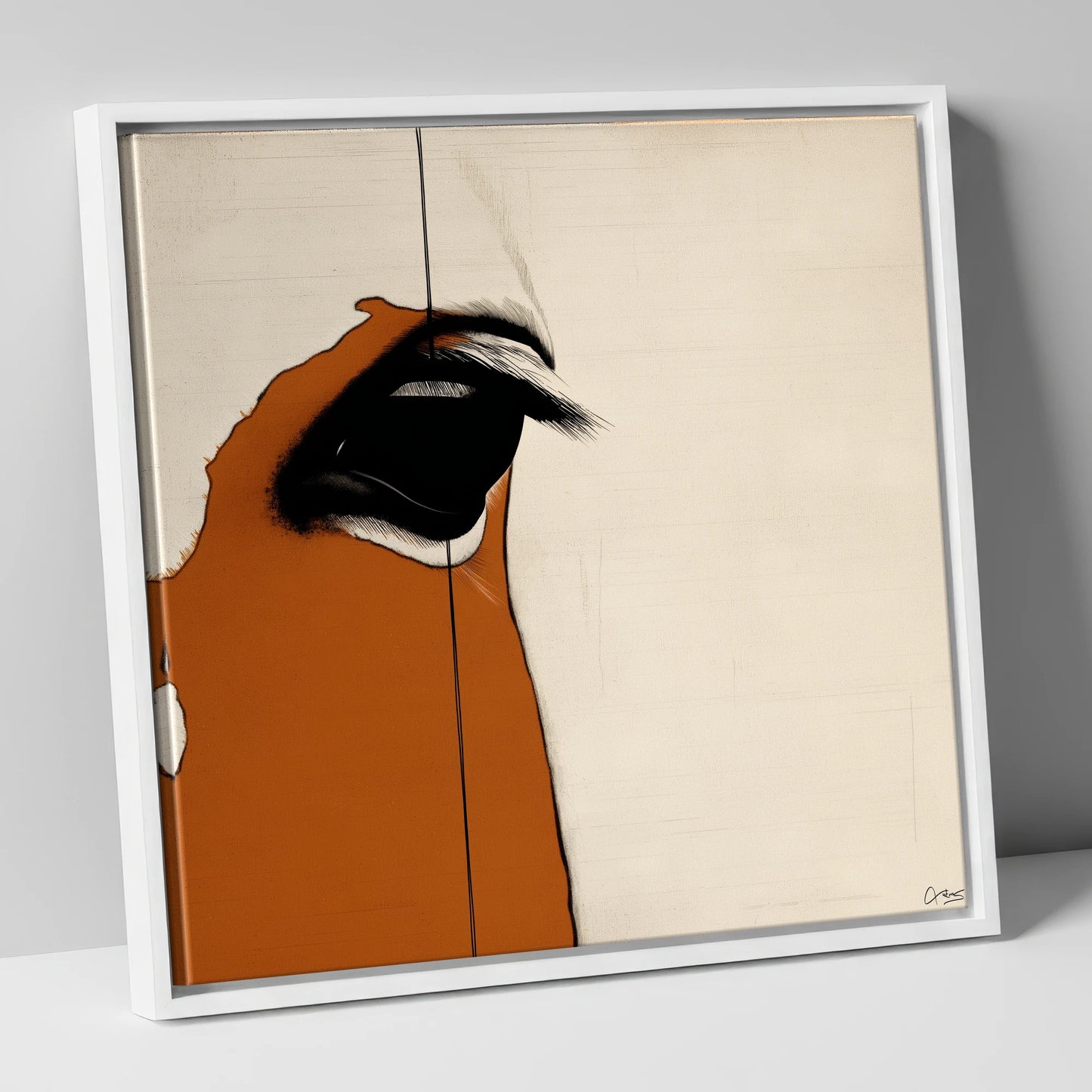 Chestnut In Focus horse portrait canvas wall art in white frame