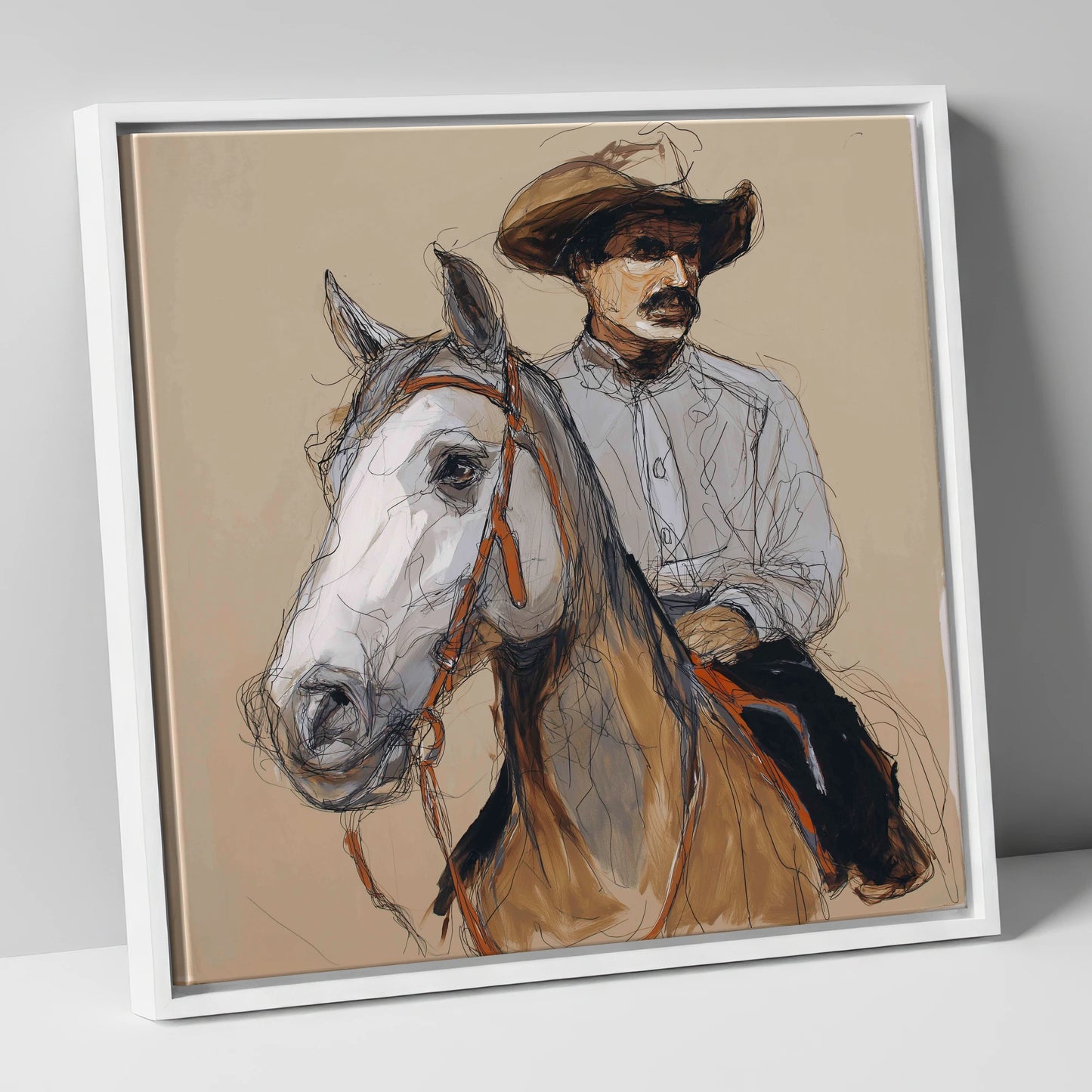 Soul of the West western horse canvas wall art in white frame
