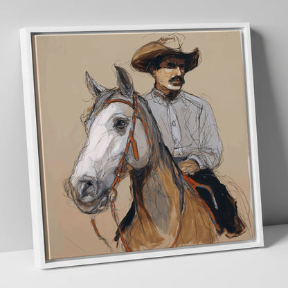 Soul of the West western horse canvas wall art in white frame