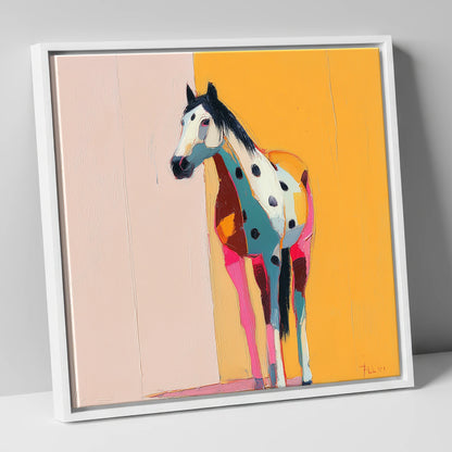 Technicolour Appaloosa horse breed canvas wall art in white frame