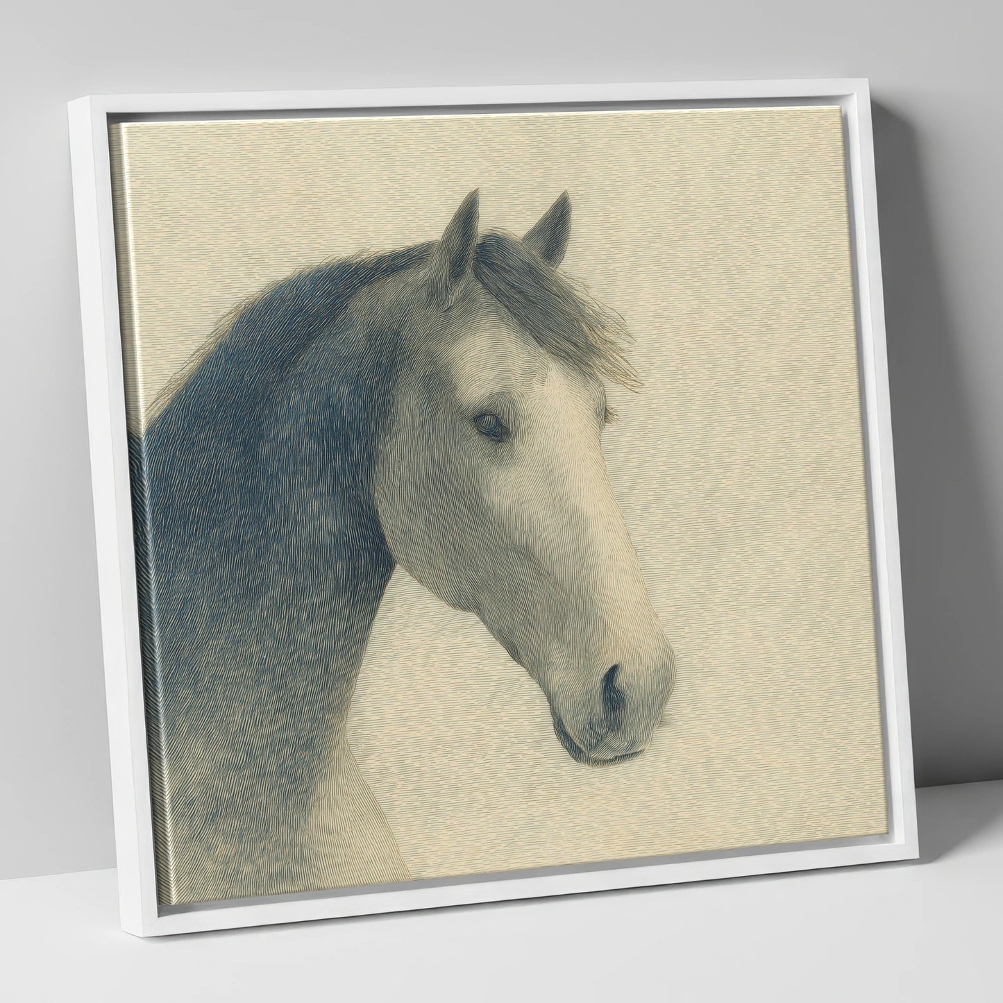 Vintage Slate Equine Profile horse breed canvas wall art in white frame