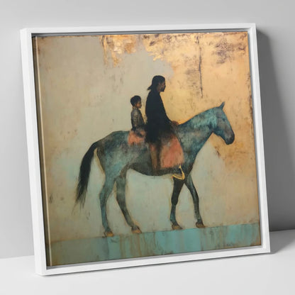 Timeless Golden Journey horse & rider canvas wall art in white frame