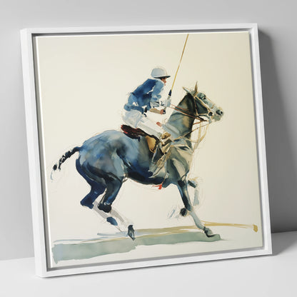 Mid-Chukka Momentum polo horse canvas wall art in white frame