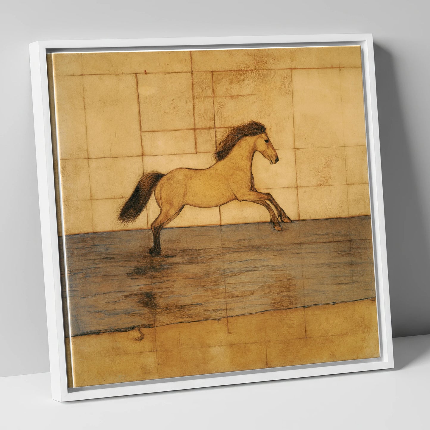 Classical Canter Study horse portrait canvas wall art in white frame