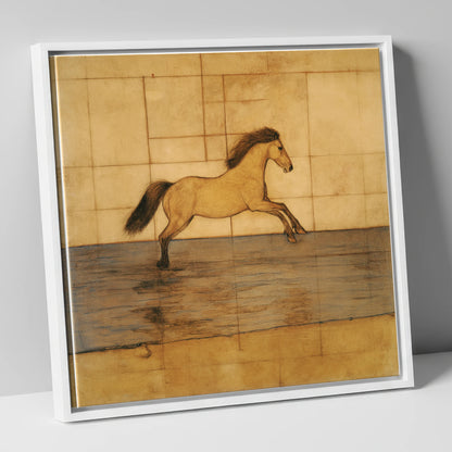 Classical Canter Study horse portrait canvas wall art in white frame