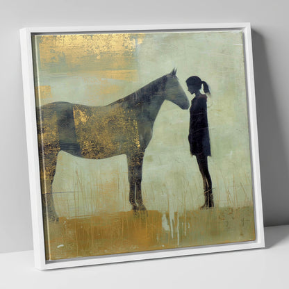 The Golden Bond horse & rider canvas wall art in white frame