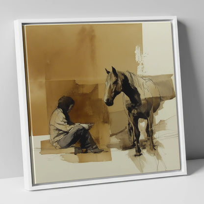 Shared Silence horse & rider canvas wall art in white frame