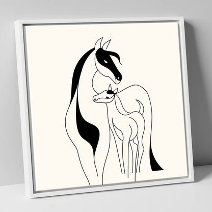 Tender Equine Silhouette mare & foal canvas wall art in white frame