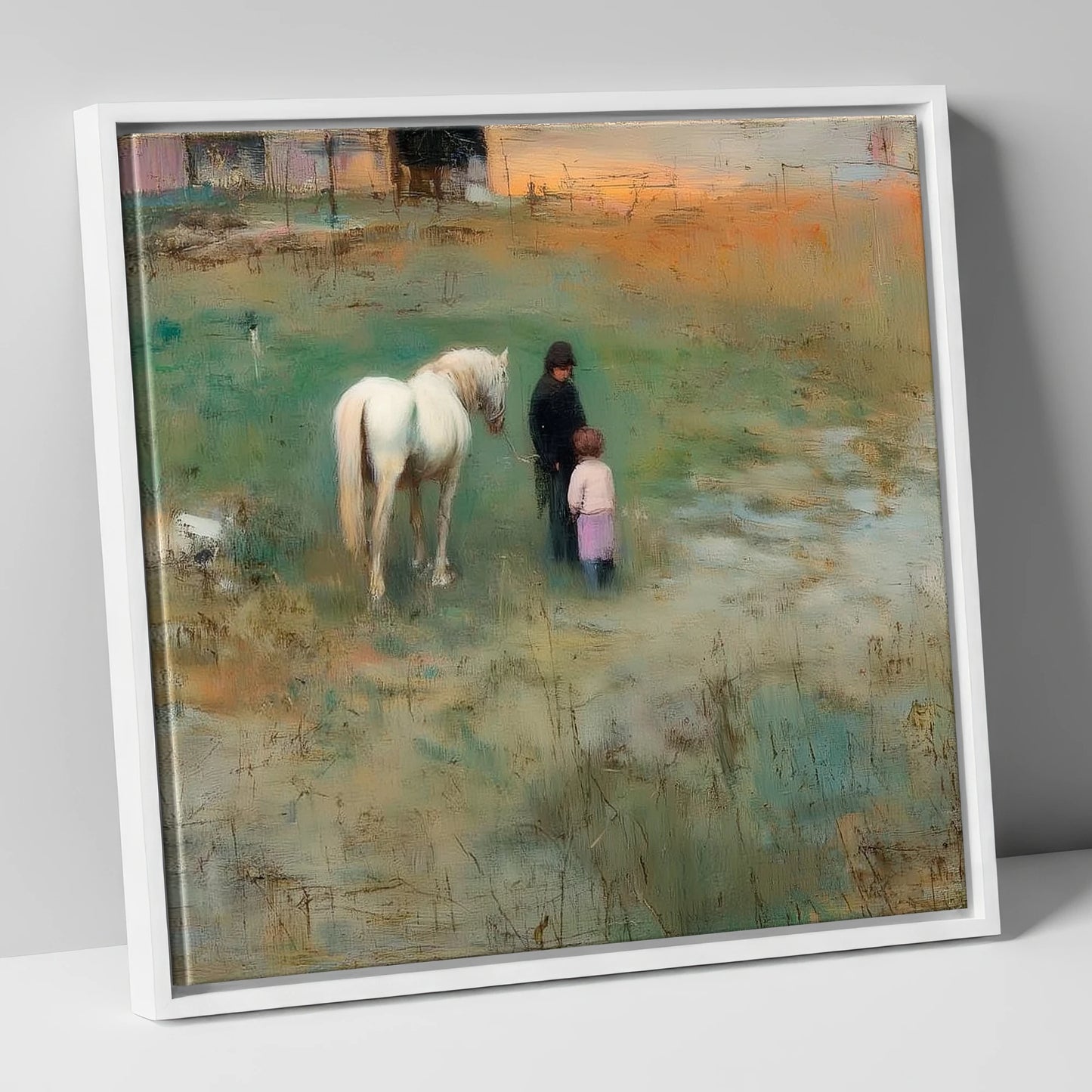 Twilight Companions horse & rider canvas wall art in white frame