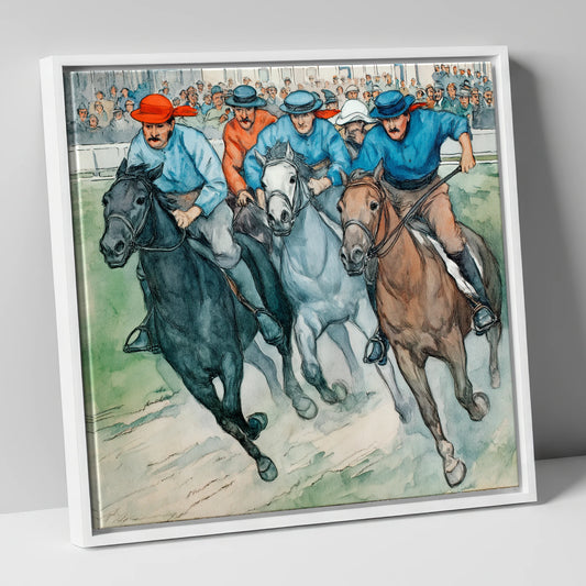 Classic Turf Rivalry racing horse canvas wall art in white frame