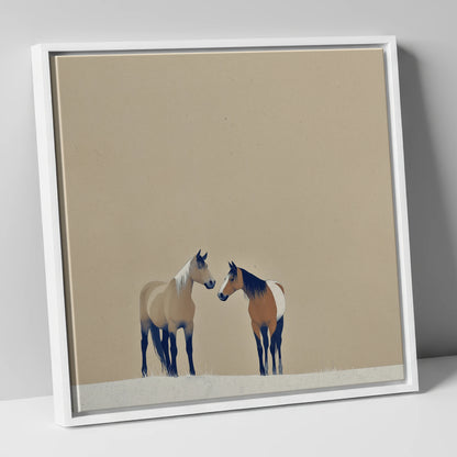 Quiet Companions wild horses canvas wall art in white frame