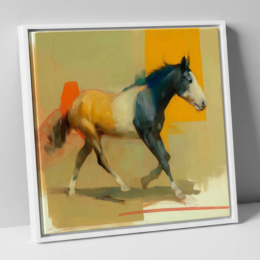Vivid Abstract Stride horse portrait canvas wall art in white frame