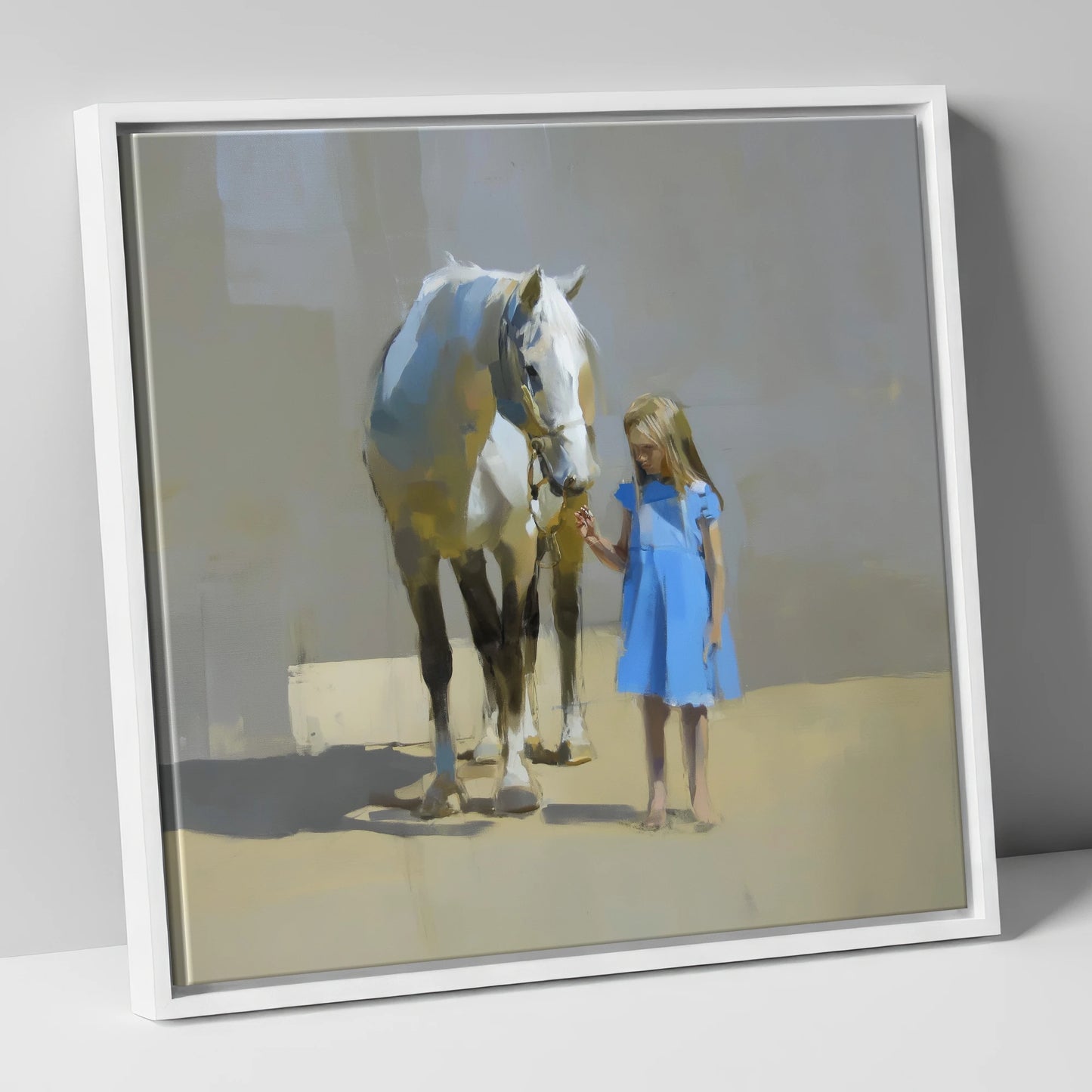A Quiet Understanding horse & rider canvas wall art in white frame